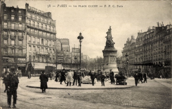 Ansichtkaart Parijs XVII., Place Clichy, monument