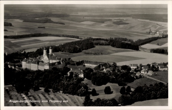 Postcard Roggenburg Swabia Bavaria, aerial photograph