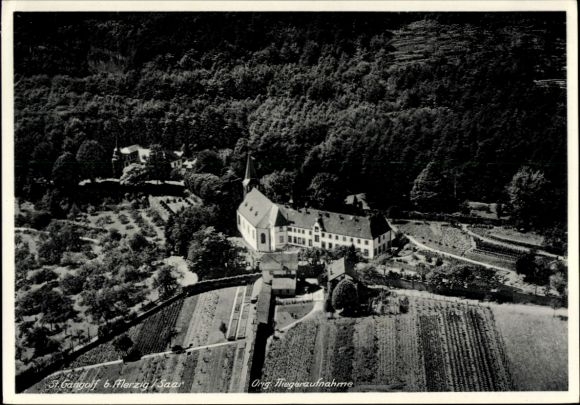 Postcard Sankt Gangolf Mettlach in Saarland, aerial photograph