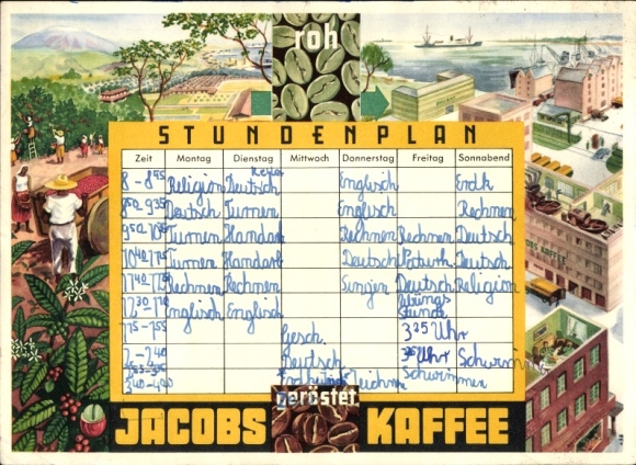 Timetable JACOBS Kaffee, Bremen, product information around 1950
