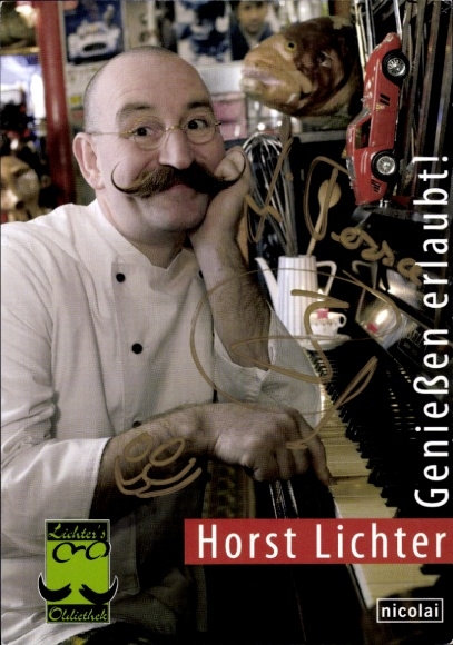 Postcard Koch and moderator Horst Lichter, portrait, enjoyment allowed!, autograph