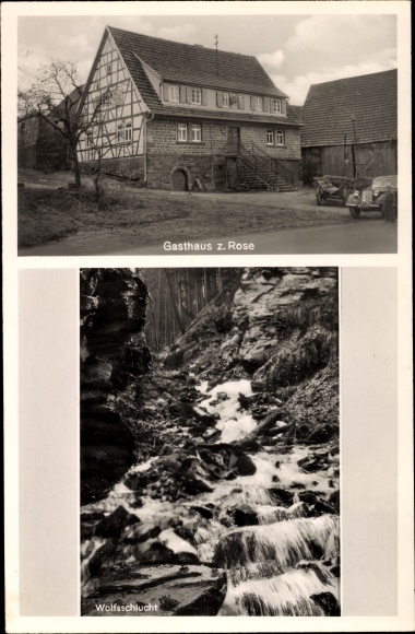Ak Oberdielbach Waldbrunn im Neckar Odenwald Kreis, Gasthaus zur Rose, Bes. Heinr. Weis, Schlucht