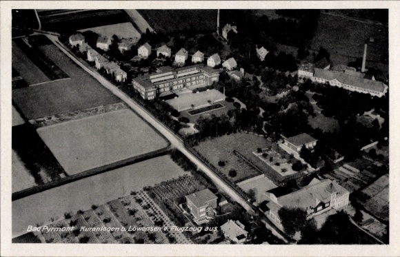 Postcard Bad Pyrmont in Lower Saxony, aerial photograph, spa facilities near Löwensen