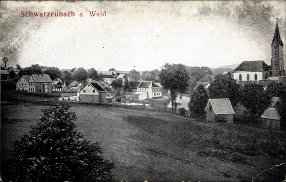 Postcard Schwarzenbach am Wald Upper Franconia, general view, church