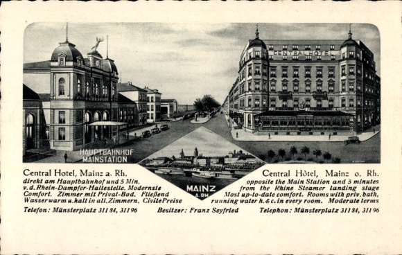 Ak Mainz am Rhein, Central Hotel, Bahnhof