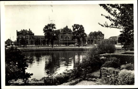 Postcard Groningen Niederlande, main station