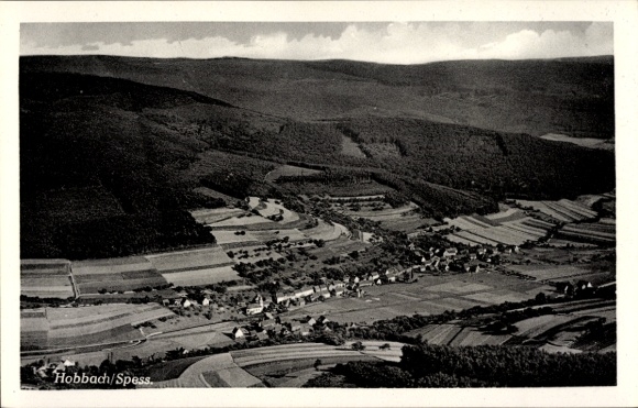 Postcard Hobbach Eschau in the Spessart, aerial photograph