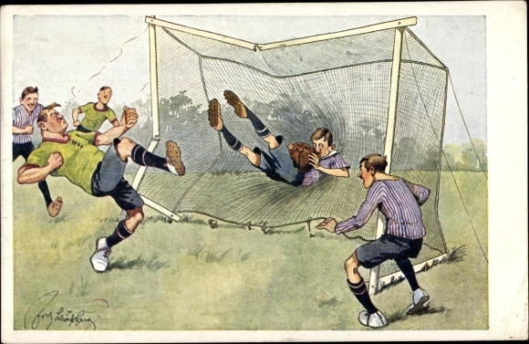Artist PC Schönpflug, Fritz, a goal, football game, goal shot