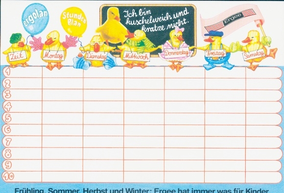 Stundenplan Reklame, Frühling Sommer Herbst und Winter: Ergee hat immer was für Kinder, Enten
