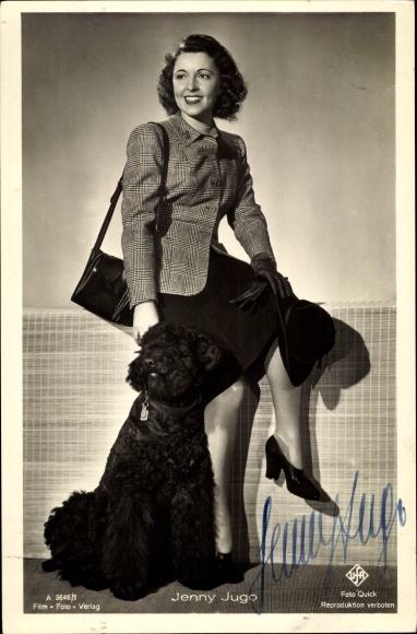 Postcard actress Jenny Jugo, dog, autograph