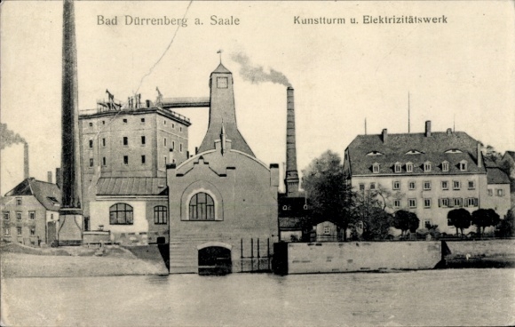Ak Bad Dürrenberg an der Saale, kunsttoren en elektriciteitscentrale, oude industriële architectuur