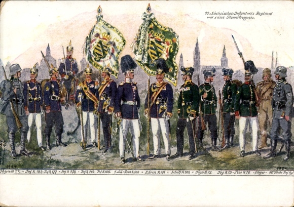 Kunstenaarskaart Henckel, Carl, 10e Saksische Infanterieregiment, reguliere troepen