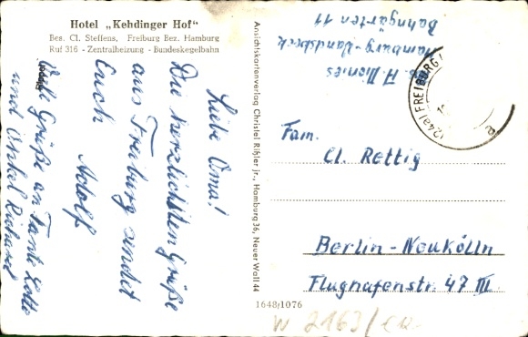 Postcard Freiburg an der Elbe, Hotel Kehdinger Hof, Harbour, Main Street