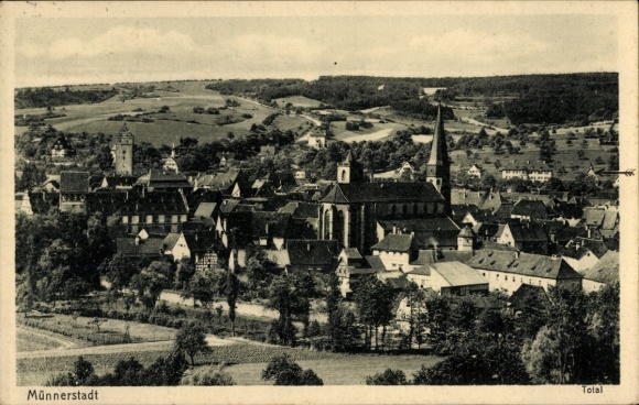 Postcard Münnerstadt in Lower Franconia Bavaria, general view, church