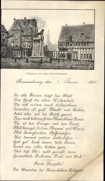Postkantoor Nieuwjaarsgroet - de ambtenaren van het keizerlijke postkantoor Braunschweig Burgplatz 1890