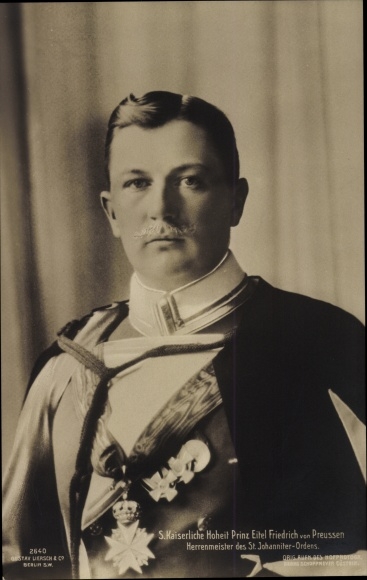 Postcard Eitel Friedrich Prince of Prussia, portrait, uniform, medals, Lord Master of the Order of St. John