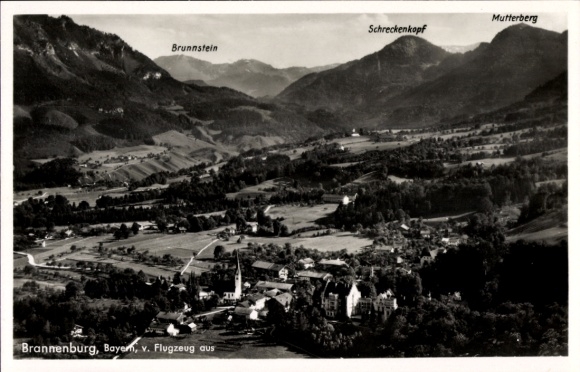 Postcard Brannenburg in Upper Bavaria, aerial photograph, Brunnstein, Schreckenkopf, Mutterberg