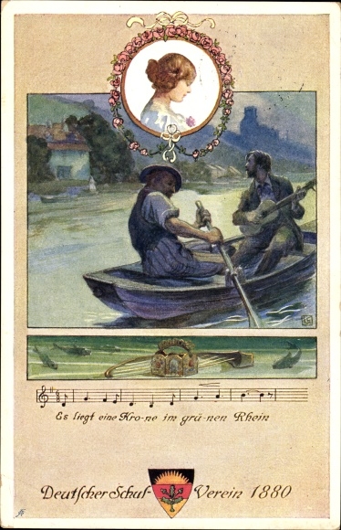 Song Artist Postcard There is a crown in the green Rhine, German School Association No. 91