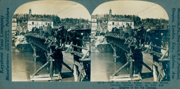 Stereo photo Chateau Thierry Aisne, Bridge over the Marne