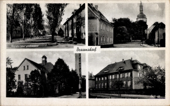 Ak Braunsdorf, Hindenburgstrasse, Dorfplatz, Schule
