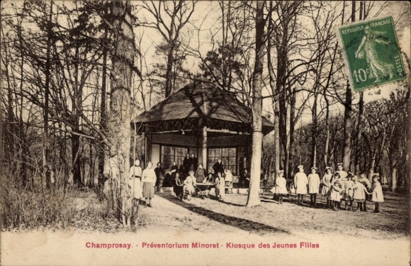 Ak Champrosay Draveil Essonne, Kiosque des Jeunes Filles, Präventorium Minoret, viele Personen, B