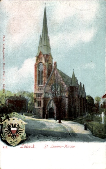 PC Hanseatic City of Lübeck, St. Lorenz Church, color illustration, Publisher Erust Crull