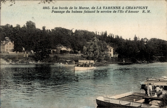 Ak Champigny sur Marne Val de Marne, Blick auf die Marne, Bootsdienst zur Ile d'Amour, grüne Ufer