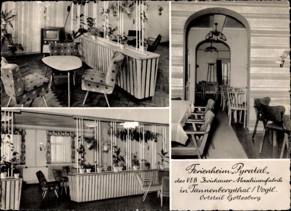 Postcard Gottesberg Tannenbergsthal in the Vogtland, holiday home Pyratal, VEB Zwickauer machine works