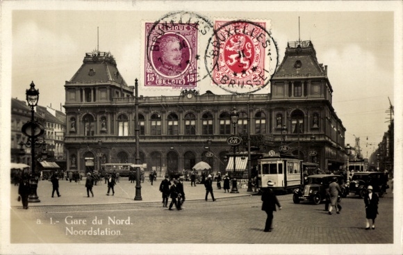 Postcard Bruxelles Brussels, Gare du Nord, view of the station, tram lines 53 and 60