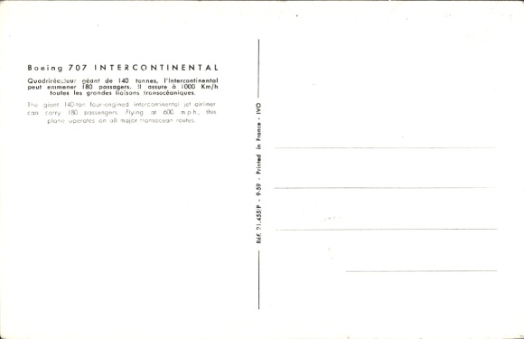 Postcard French passenger aircraft of Air France, Boeing 707 Intercontinental, F-BHSB