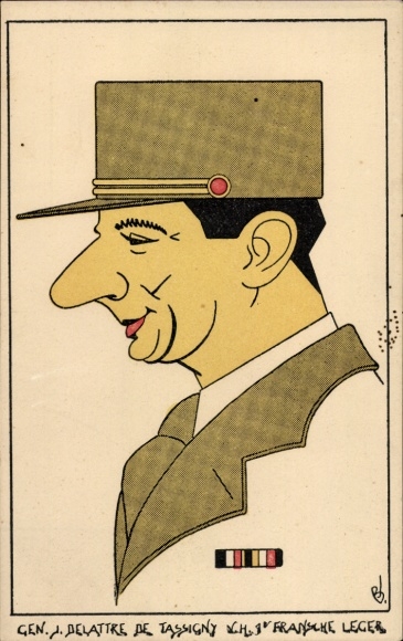 Artist Postcard General Jean de Lattre de Tassigny, caricature