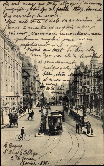 Postcard London City England, Southampton Row, trams