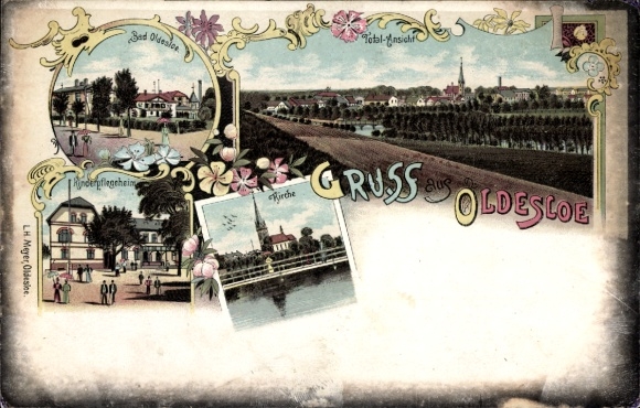 Chromo-Litho Bad Oldesloe in Holstein, general view, church