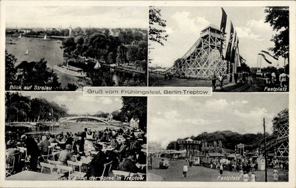 Postcard Berlin Treptow, Spring Festival, Fairground, Stralau, Spree