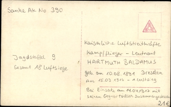 Postcard fighter pilot Lieutenant Baldamus, RPH