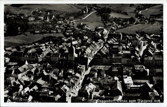 Postcard Deggendorf in the Bavarian Forest Lower Bavaria, aerial photograph