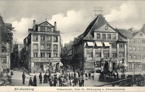 Postcard Hamburg Mitte Altstadt, Schaarmarkt, corner of Gr. Bäckergang and Schaarsteinweg