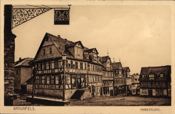 Postcard Braunfels an der Lahn, market square, half-timbered houses, Braunfels lettering