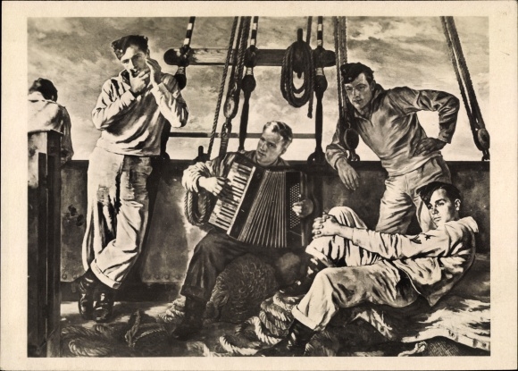 Artist PC Schwarte Hellweg, evening on board, sailors, HDK 198