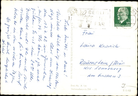 Postcard Berlin Treptow Adlershof, Dörpfeldstraße, HO shop, train station, post office, market square