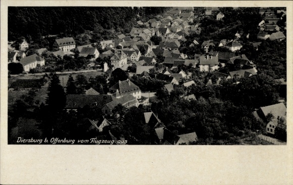 Postcard Diersburg Hohberg in the Black Forest Baden, aerial view of Diersburg, houses and nature, airplane