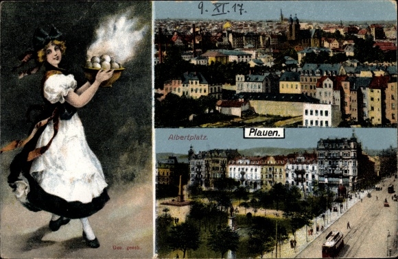 Postcard Plauen im Vogtland, Albertplatz, panorama of the place