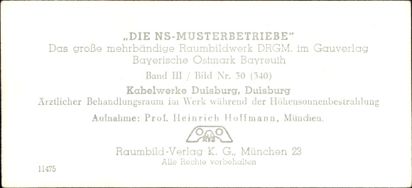 Stereo spatial image &quot;The NS model companies&quot;, III 30, No. 340, cable works Duisburg, Höhensonne