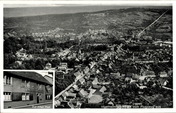 Postcard Ingelheim am Rhein, aerial photograph, Gasthaus zur Alten Post