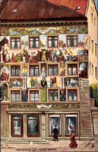 Ak Konstanz am Bodensee,  s Haus, bunte Fassadenmalerei, 