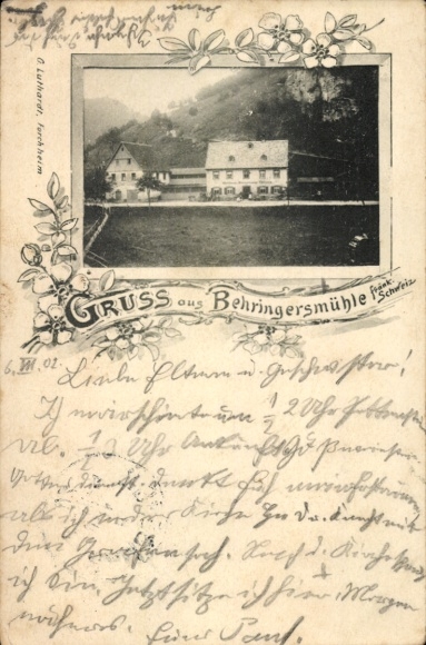 Postcard Behringersmühle Gößweinstein in Upper Franconia, guest house
