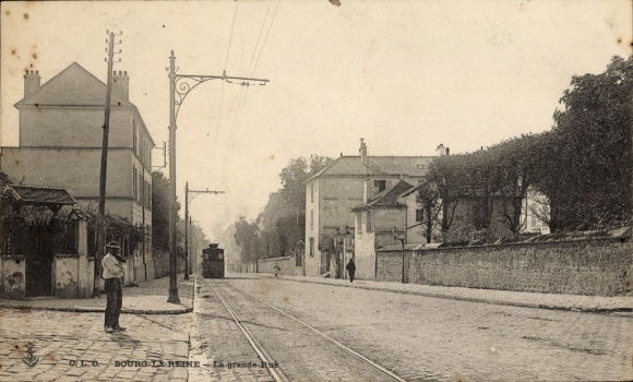 Ak Bourg la Reine Hauts de Seine, Grande Rue, Straßenbahn