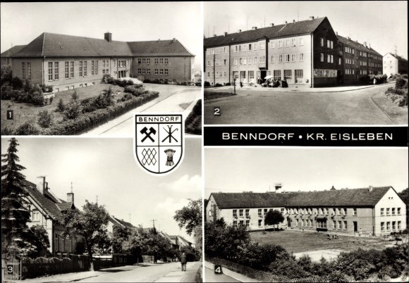 Postcard Benndorf, Himpelstraße, day-care center Mansfeld Kombinat Wilhelm Pieck, POS, Thälmannstraße