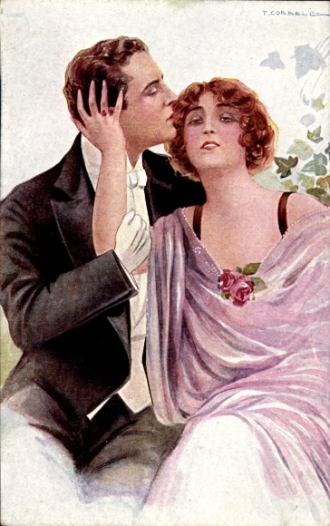 Artist Postcard Corbella T., Lovers, evening dress