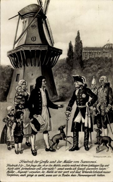 Artist Postcard Kaskeline, F., Frederick the Great and the Miller of Sanssouci